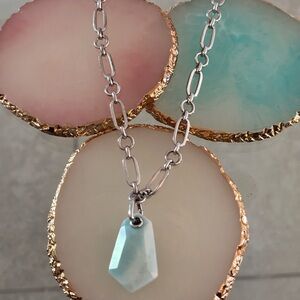 Kendra Scott Ashlyn Teal Quartzite Chic Silver Necklace Large stone